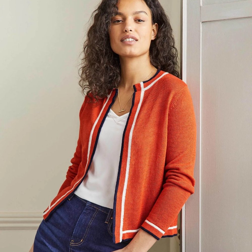 NWT - Boden Stripe Trim Linen Cardigan